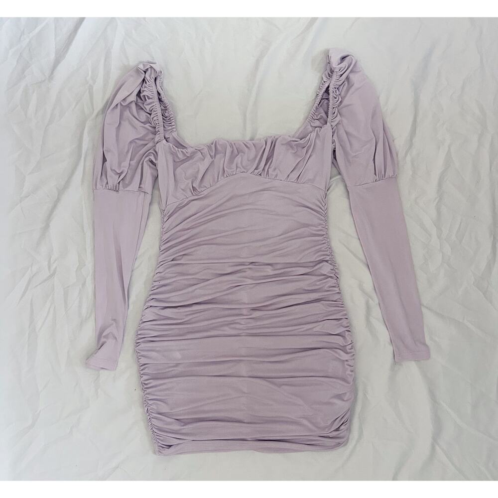 long sleeve ruched mini milkmaid dress